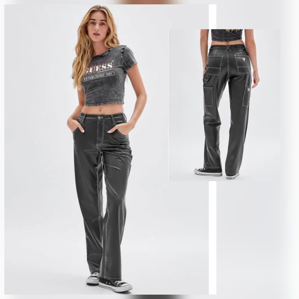 Guess Black Faux Leather Carpenter Pants SZ 29